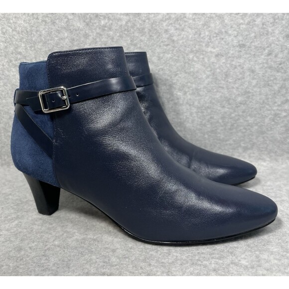 Cole Haan Sylvan Boot Women's 7B Mid Heel Bootie Blue Leather Pointed Signature - Picture 2 of 16